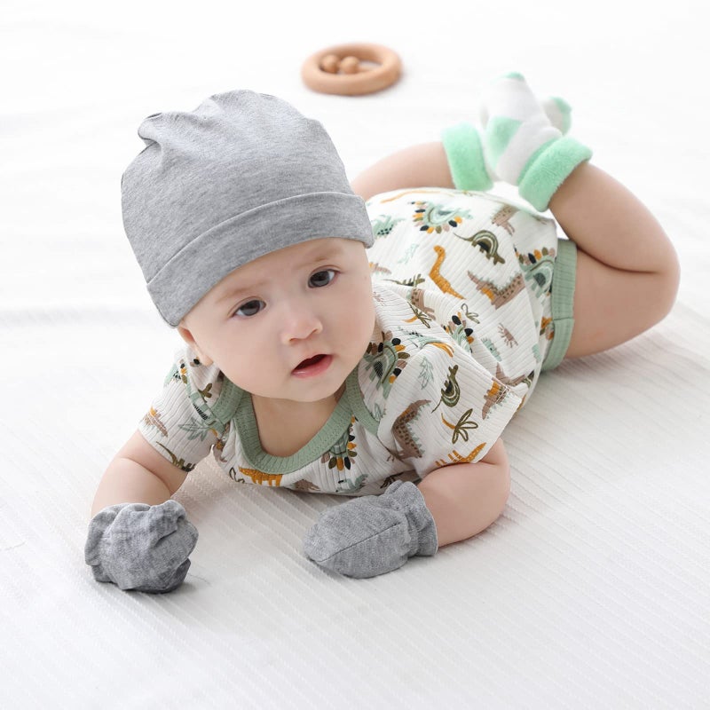 MAMIMAKA Baby Hat and Mittens Set - Newborn Baby Hats Caps for Boys & Girls, 0-6 Months, 100% Cotton - Image 4